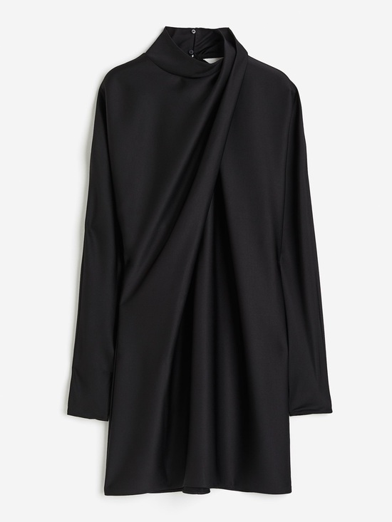 H&M Dresses & Skirts - H&M Black Draped Long-Sleeve Mini Dress with High Neck